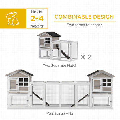 Pawhut 2-In-1 Rabbit Hutch W/ Double House, Run Box, Slide-Out Tray, Ramp