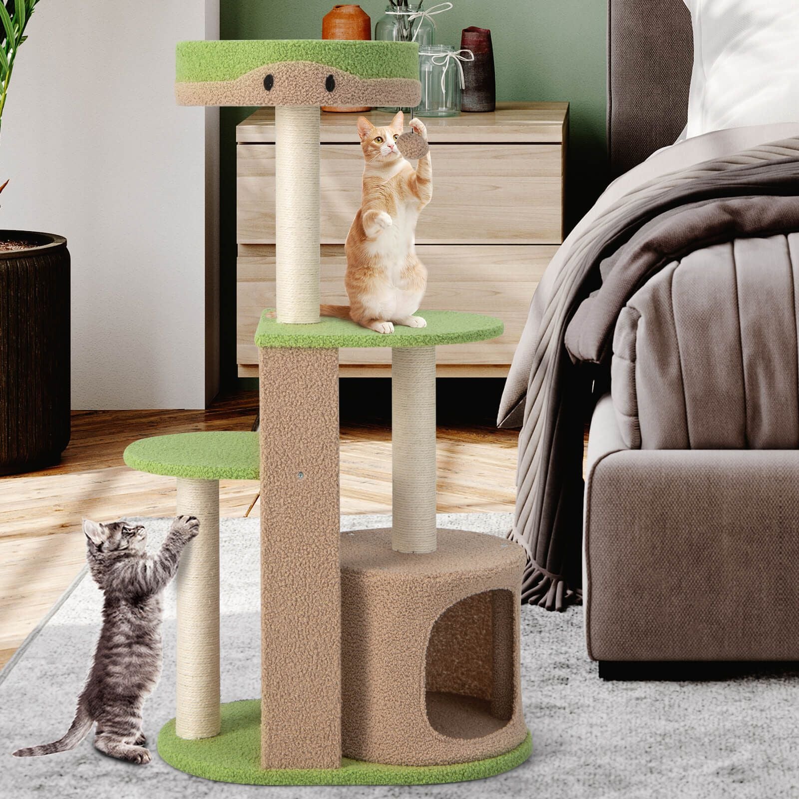 111 Cm Multi-Level Cat Tree with Condo and Plush Perch