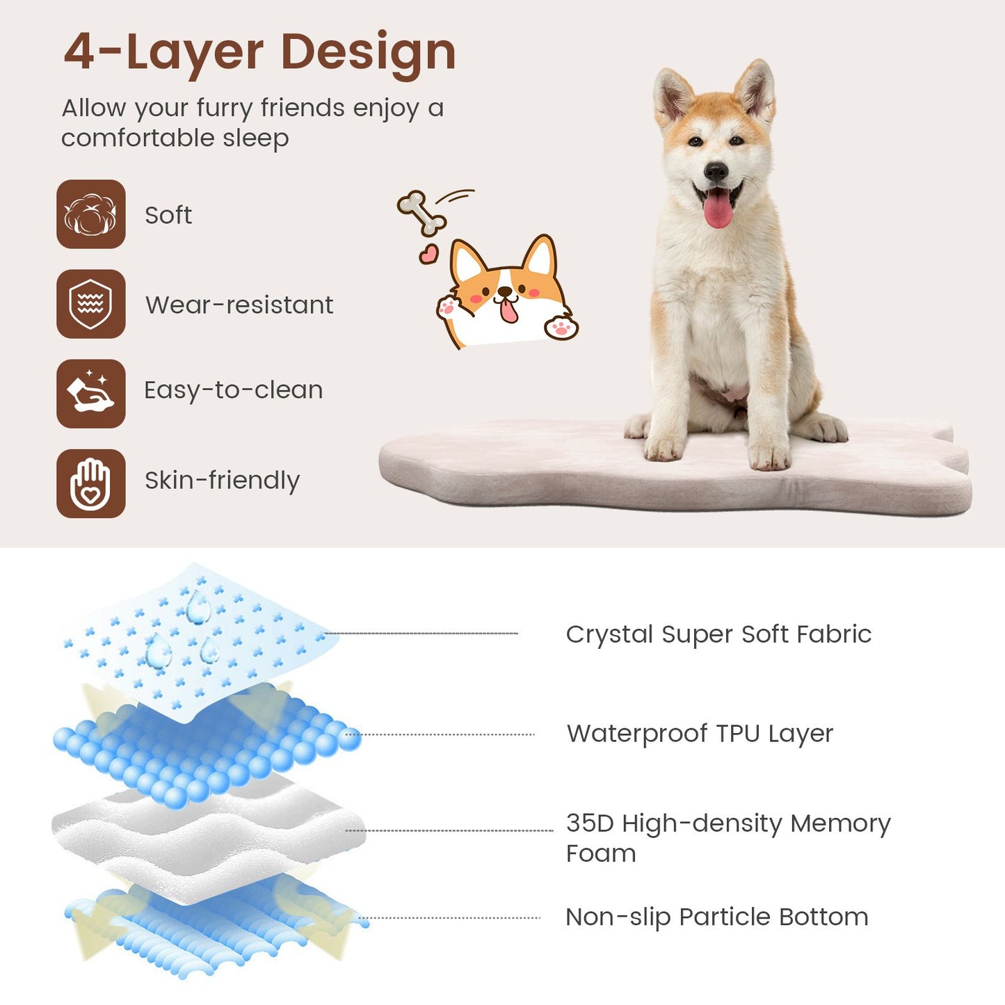 Large Dog Bed with Memory Foam Support and Removable Cover