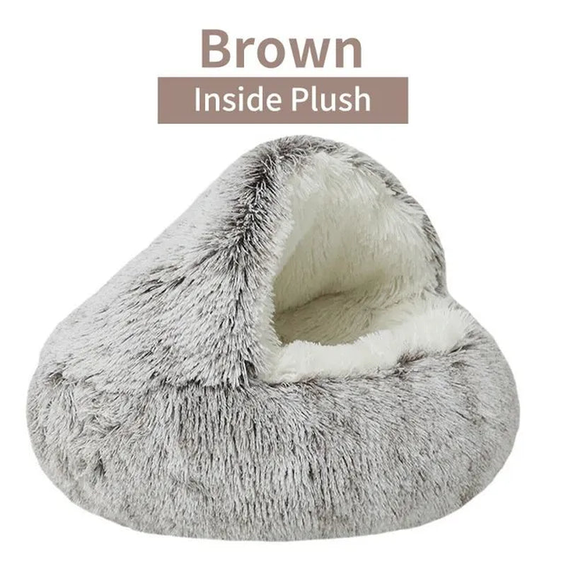 Soft Plush Pet Bed with Cover round Cat Bed Pet Mattress Warm Cat Dog 2 in 1 Sleeping Nest Cave for Small Dogs