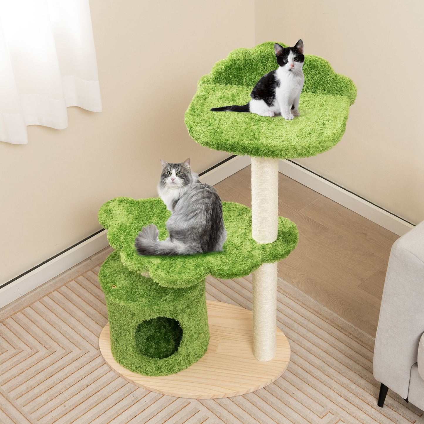 97 Cm Cute Cat Tree with Fully Wrapped Sisal Scratching Posts