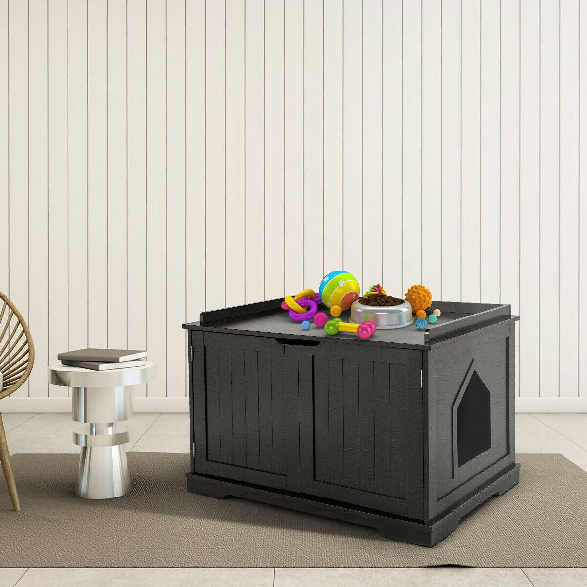 Large Cat Litter Box with Double Doors and Removable Divider