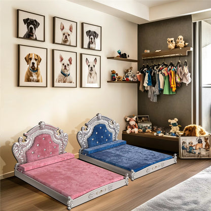 Luxury Pet Bed with Headboard, Dutch Velvet Dog Cat Bed for Medium and Large Dog, European Style Noble Pet Bed