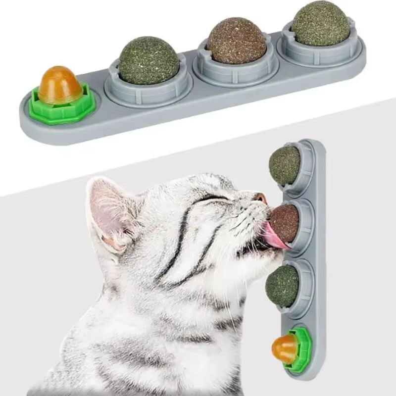 Natural Catnip Cat Wall Stick-On Ball Toy Scratchers Treats Healthy Natural Removes Balls to Promote Digestion Cat Grass Snack