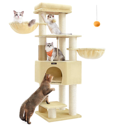 Cat Tree for Large Cats, Heavy-Duty Cat Tower with Self-Warming Pads, 9 Scratching Posts, Large Perch