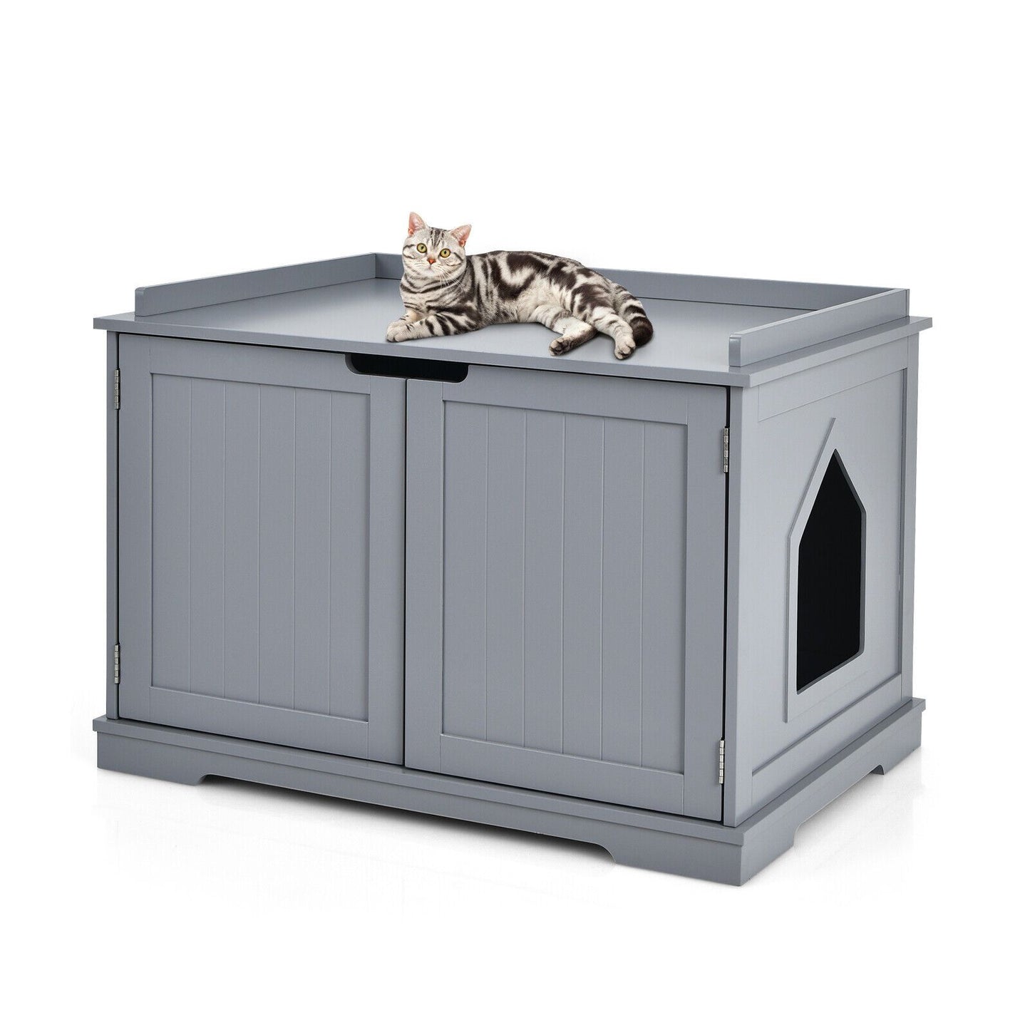 Large Cat Litter Box with Double Doors and Removable Divider