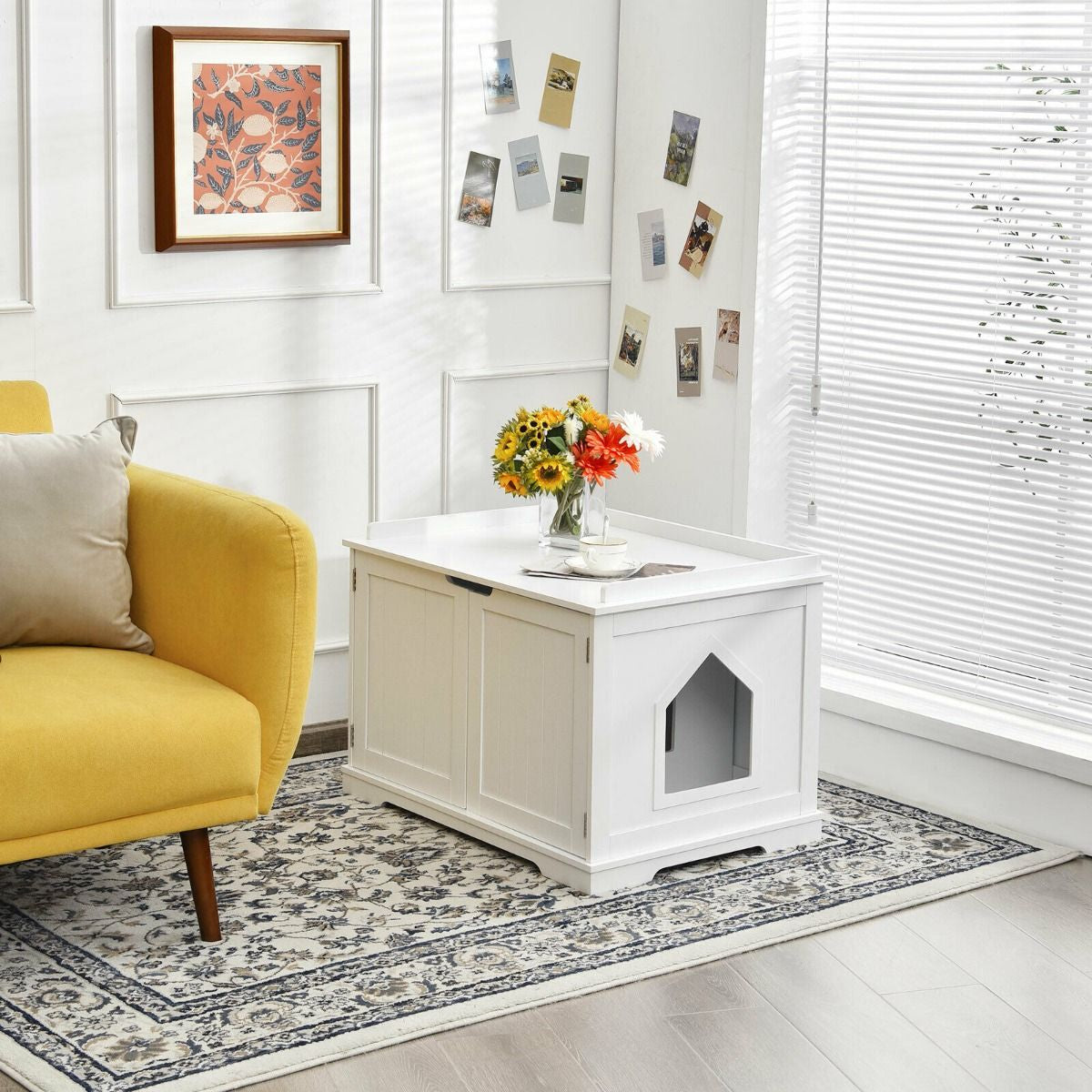 Large Cat Litter Box with Double Doors and Removable Divider