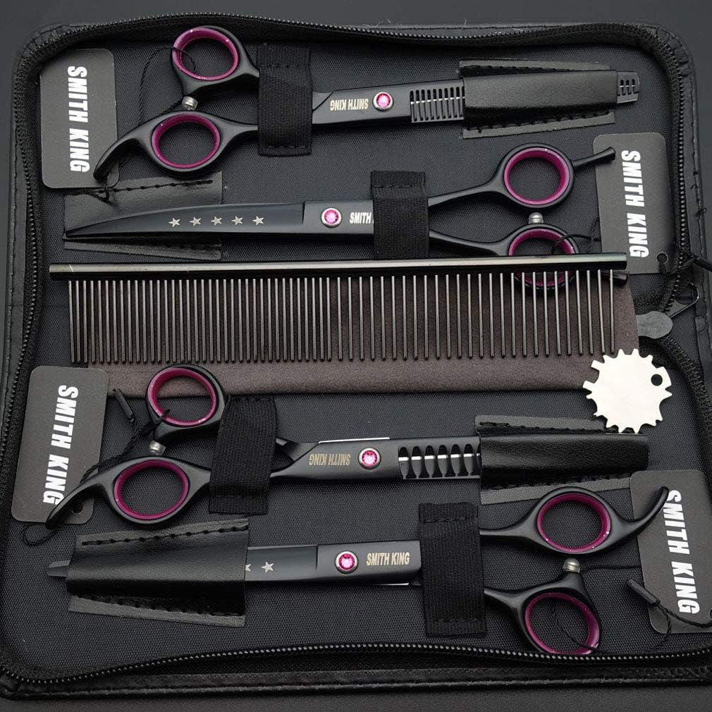 Professional Dog Grooming Scissors Set 7" Straight Thinning Curved Chunkers