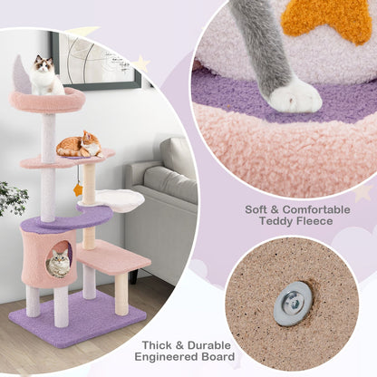 Multi-Level Cute Cat Tree with Sisal Covered Scratching Posts and Condo