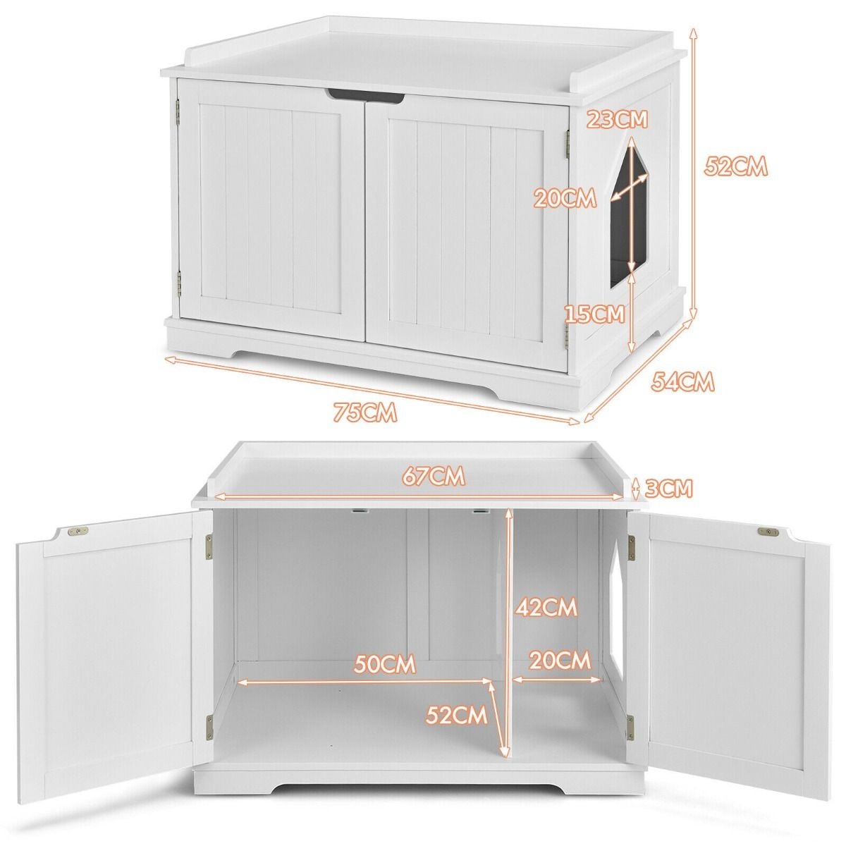 Large Cat Litter Box with Double Doors and Removable Divider