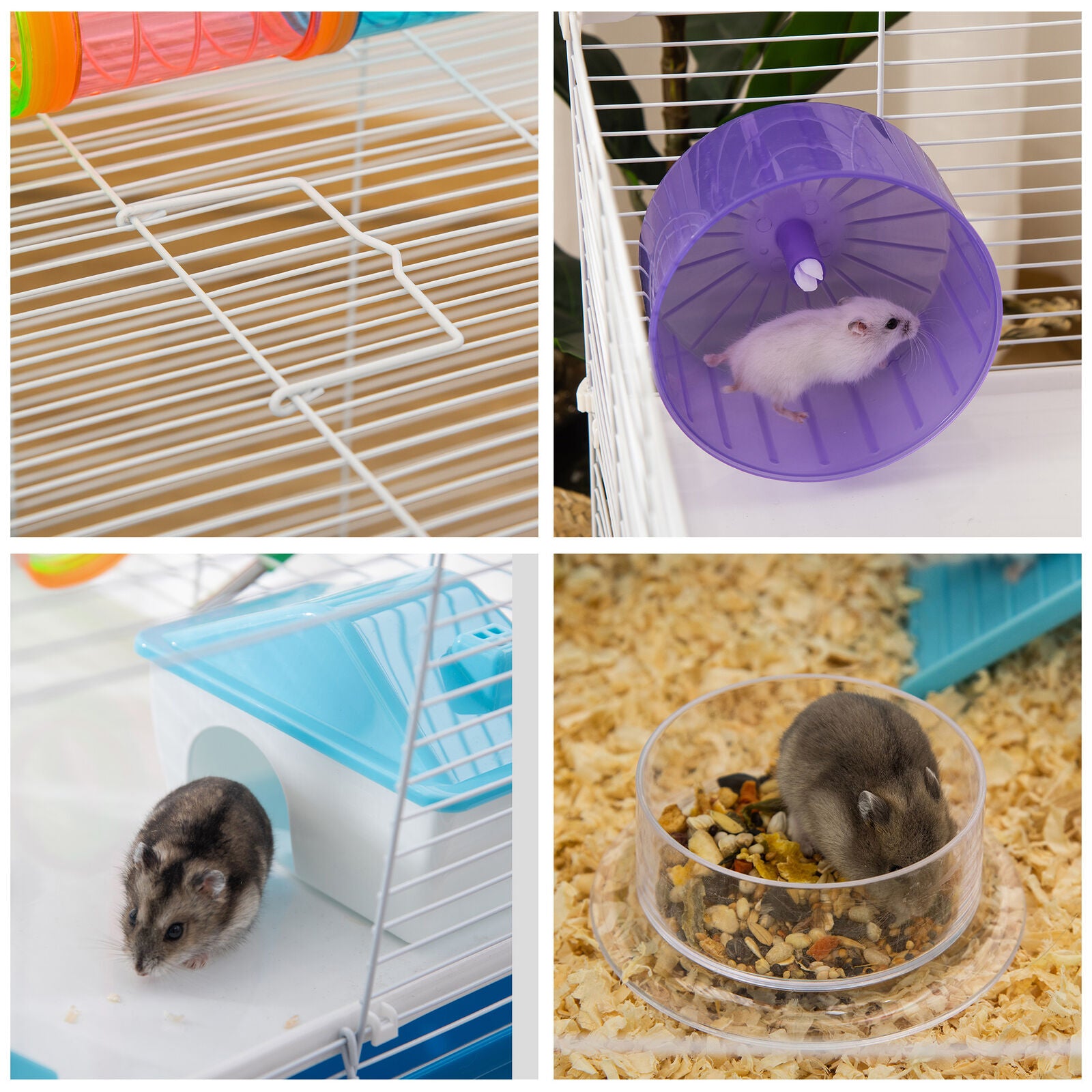 Hamster Cage Rodents House W/ Tubes Exercise Wheel, Water Bottle - Blue