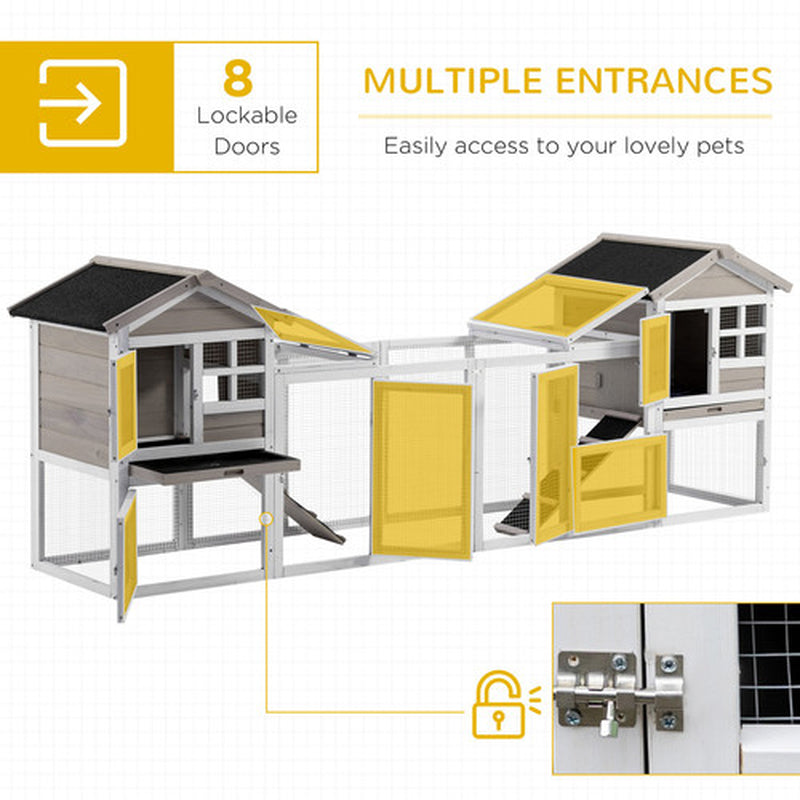 Pawhut 2-In-1 Rabbit Hutch W/ Double House, Run Box, Slide-Out Tray, Ramp