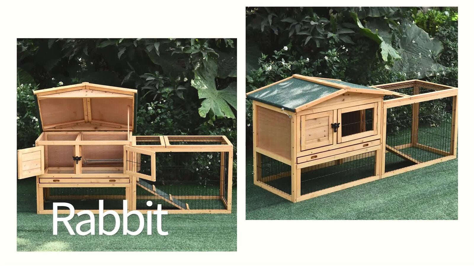 Pawhut Wooden Rabbit Hutch with Run, Asphalt Roof, Pull-Out Tray, Ramp, Yellow