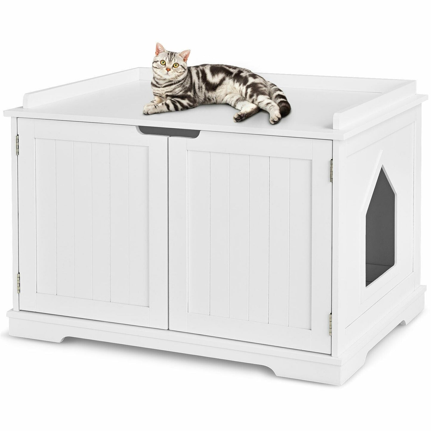 Large Cat Litter Box with Double Doors and Removable Divider