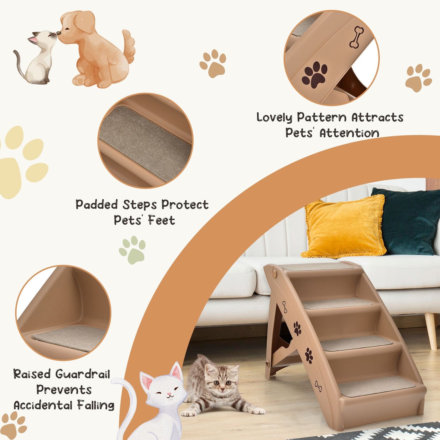 4-Step Pet Stairs with Non-Slip Foot Pads