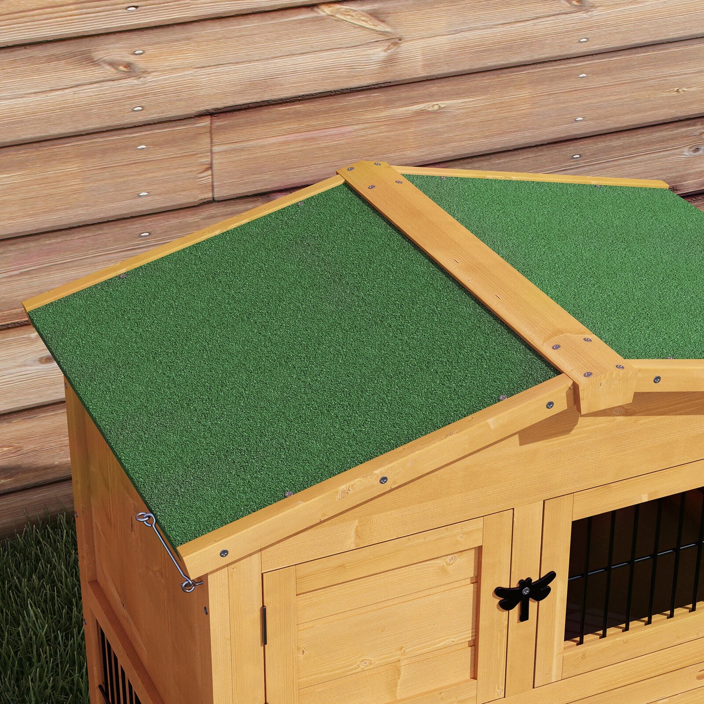 Pawhut Wooden Rabbit Hutch with Run, Asphalt Roof, Pull-Out Tray, Ramp, Yellow