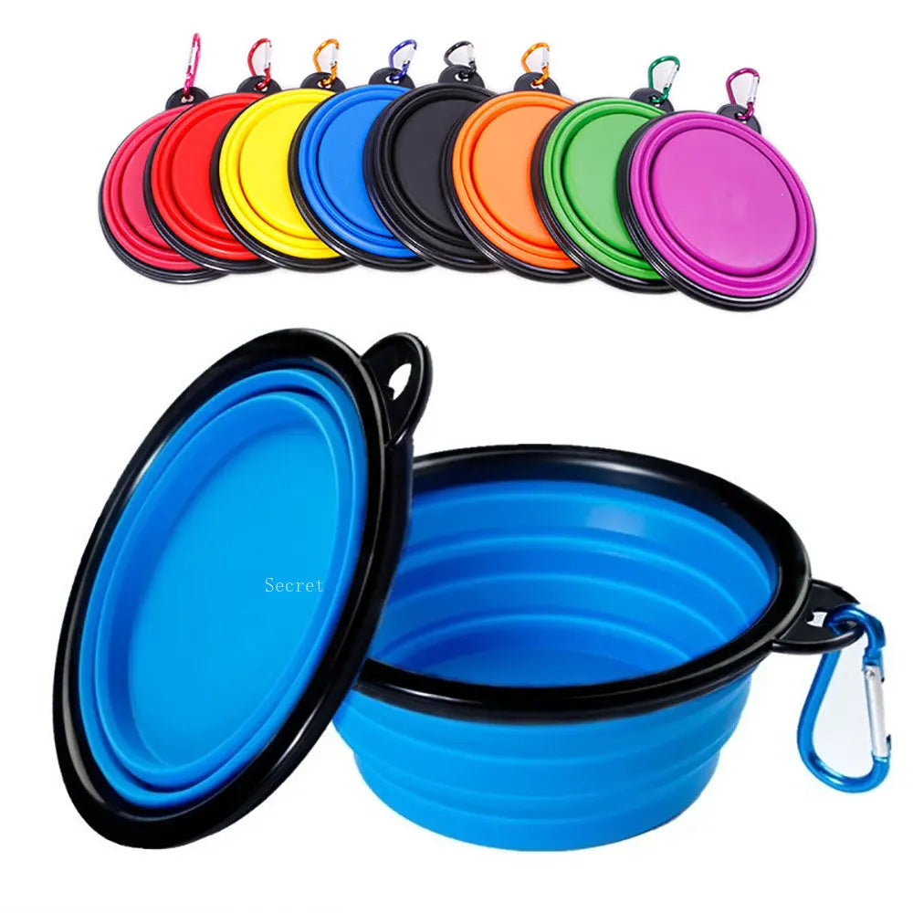 Collapsible Pet Silicone Dog Food Water Bowl Outdoor Camping Travel Portable Folding Supplies Dishes with Carabiner