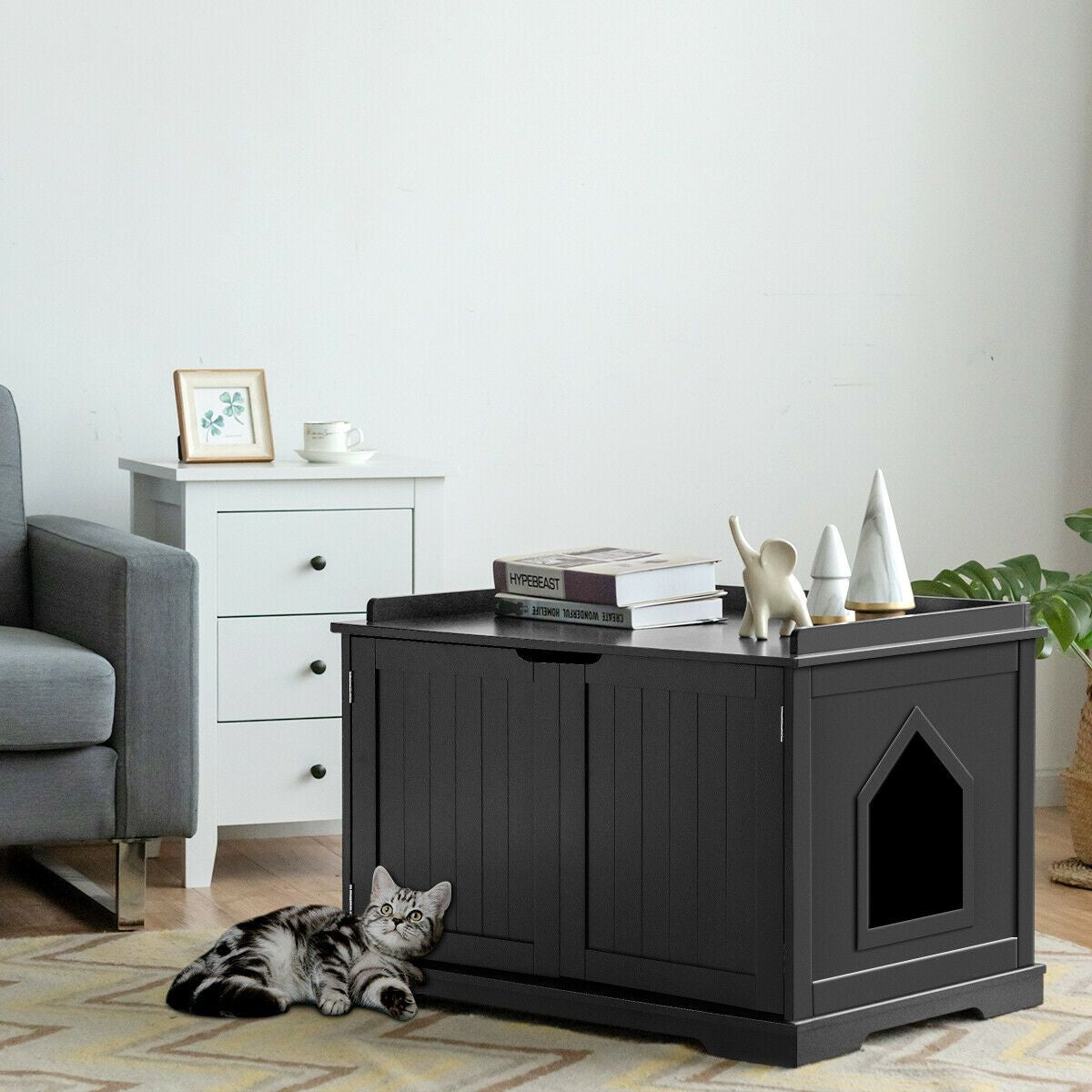 Large Cat Litter Box with Double Doors and Removable Divider