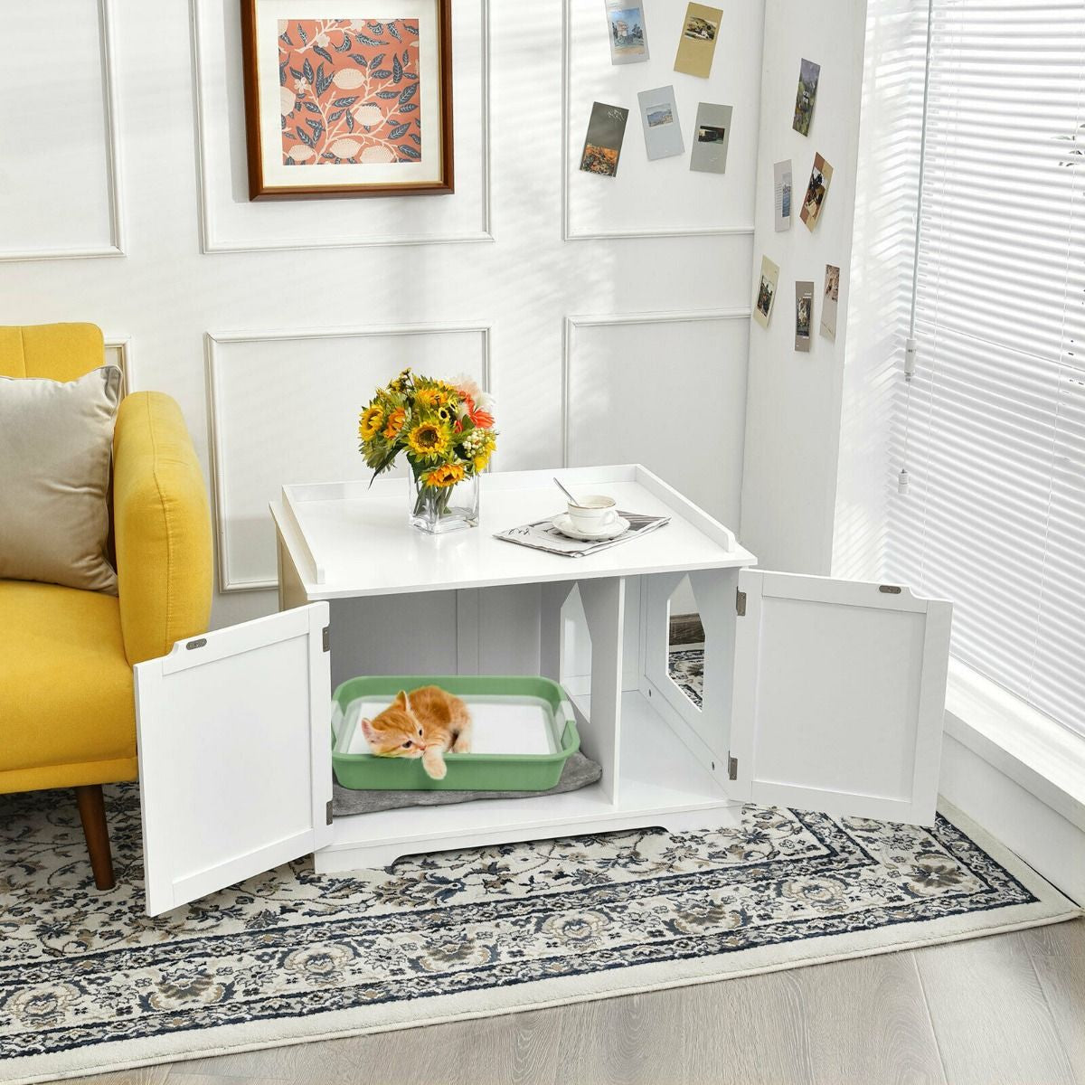 Large Cat Litter Box with Double Doors and Removable Divider