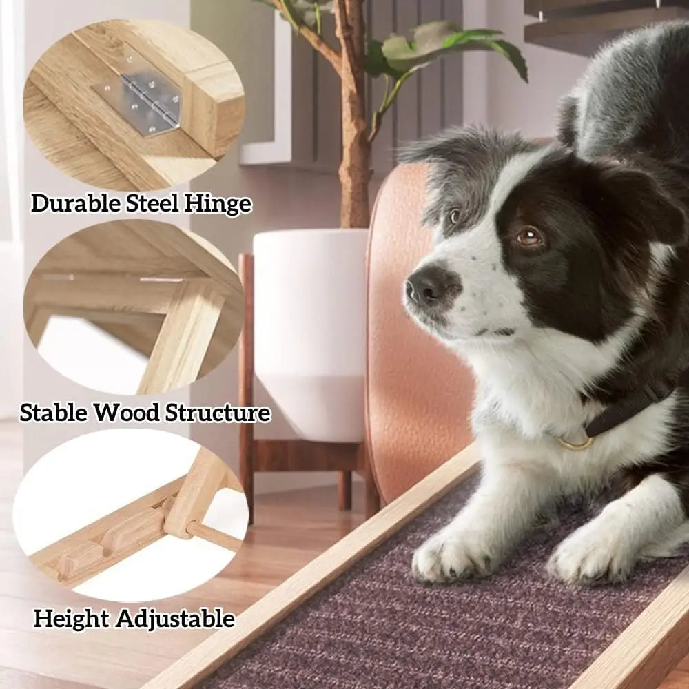 Dayplus Solid Wooden Pet Ramp Car Dog Ladder 2-Height Adjustable with Non-Slip Carpet Safety Pets Puppy Surface Access Stair UK