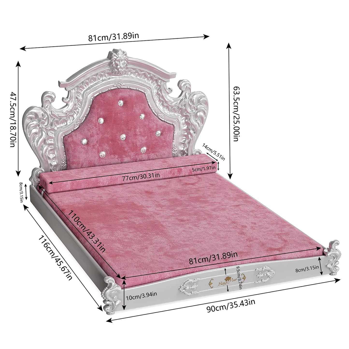 Luxury Pet Bed with Headboard, Dutch Velvet Dog Cat Bed for Medium and Large Dog, European Style Noble Pet Bed