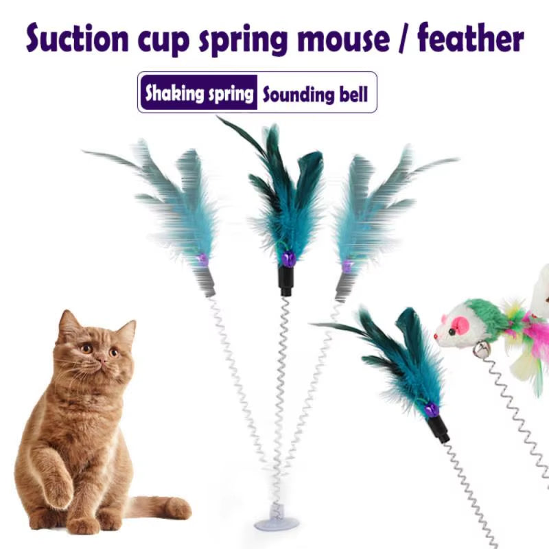 1Pc Cat Toy Funny Interactive Suction Spring Toys for Cats Mouse and Feather Stuffed Toys Interactive Supplies Cat Accessories