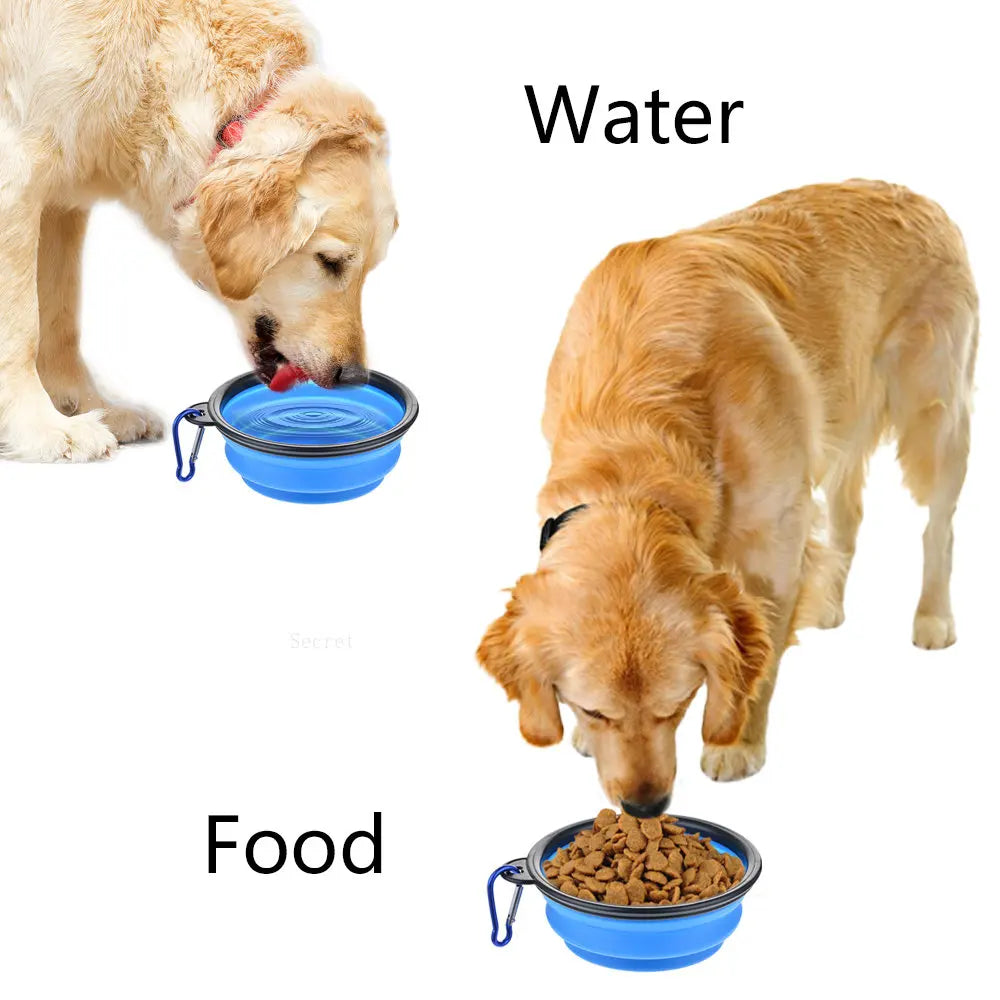 Collapsible Pet Silicone Dog Food Water Bowl Outdoor Camping Travel Portable Folding Supplies Dishes with Carabiner